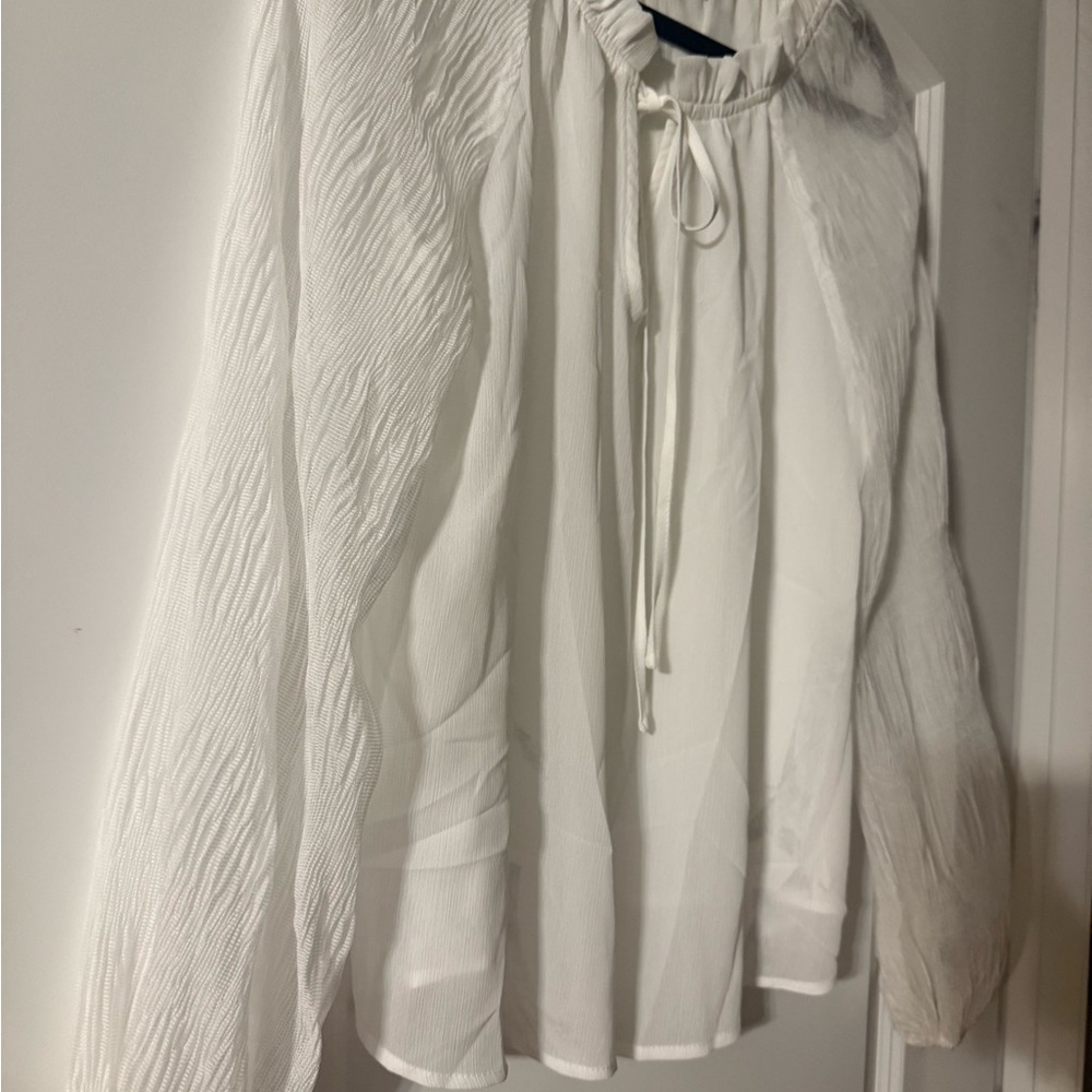 Jealous Tomato White sheer blouse with Tie Neck